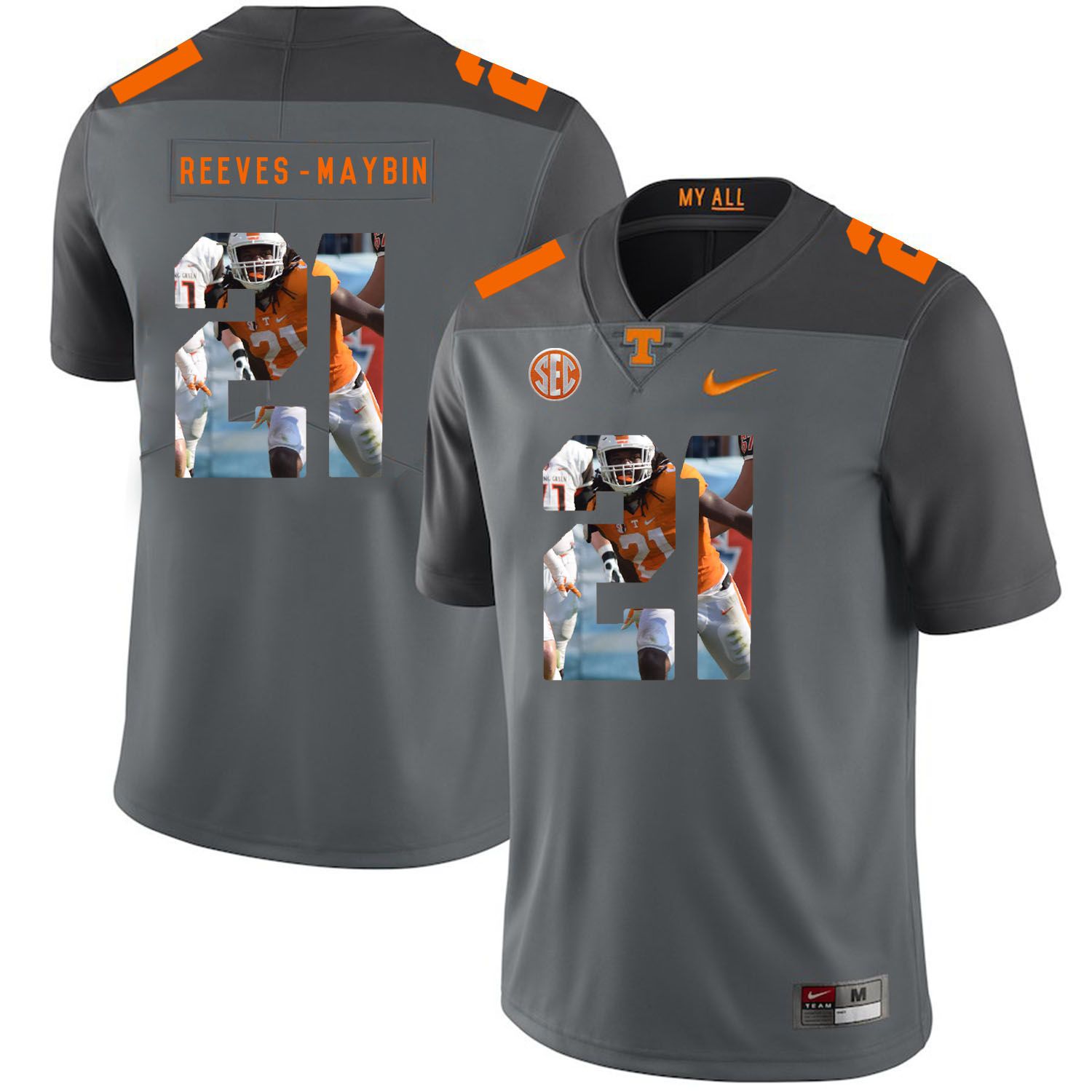 Men Tennessee Volunteers 21 Reeves-maybin Grey Fashion Edition Customized NCAA Jerseys